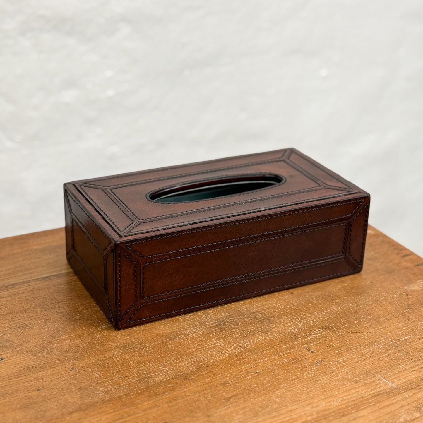 Leather Tissue Box with Stitching