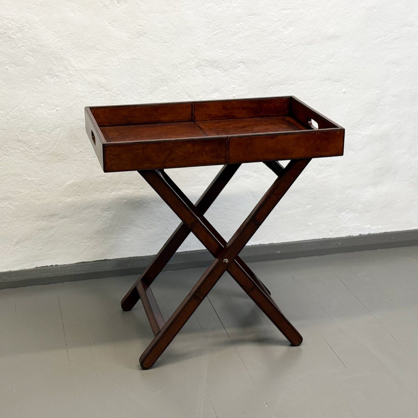Tan Leather Folding Butler's Tray