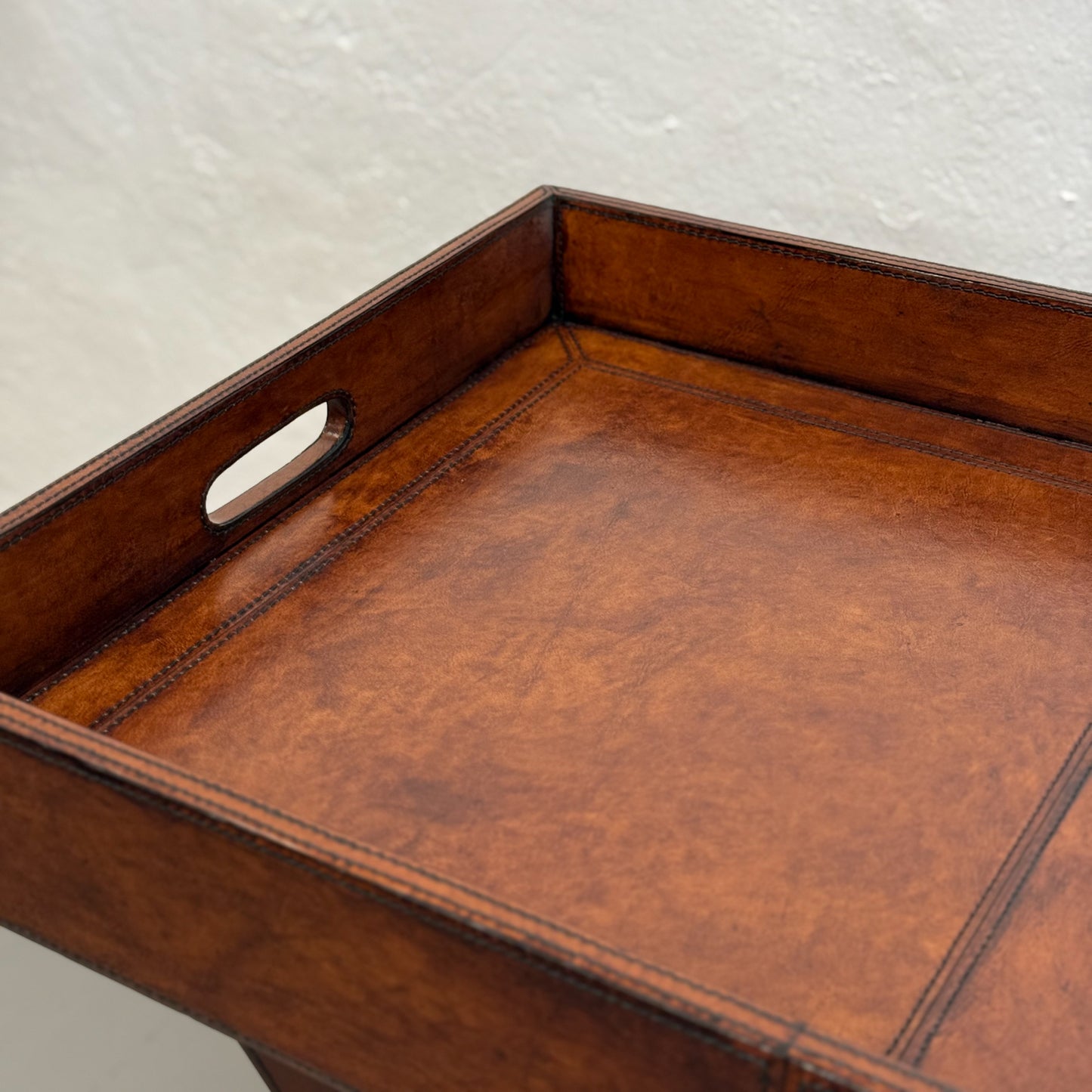 Tan Leather Folding Butler's Tray
