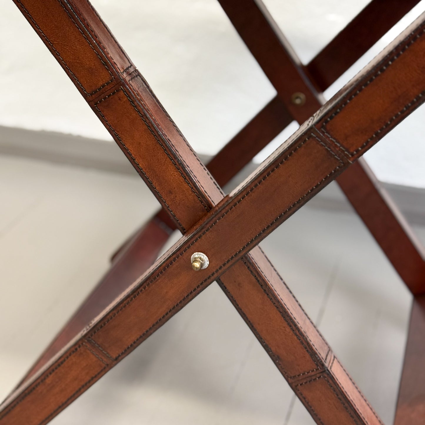 Tan Leather Folding Butler's Tray