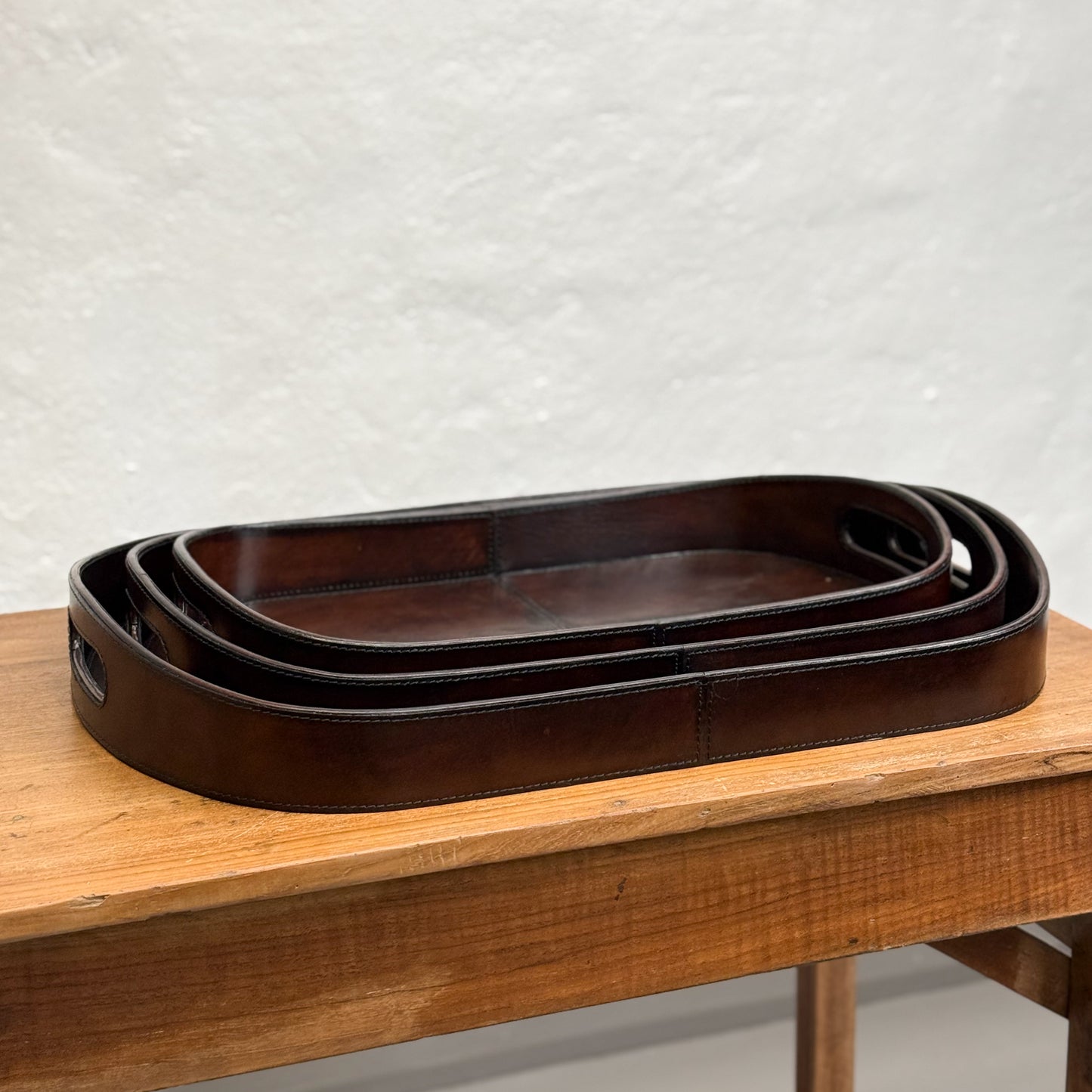 Dark Brown Oval Leather Tray