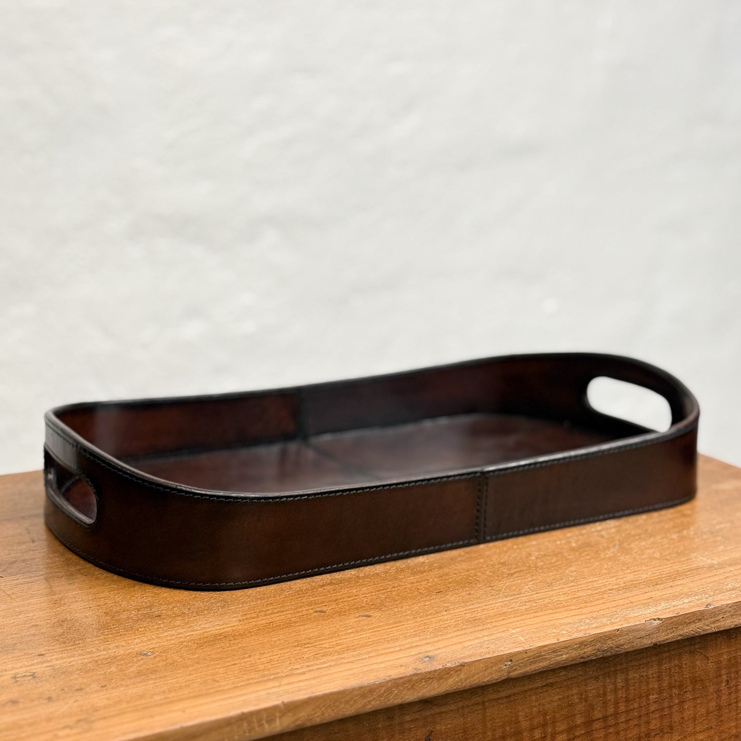 Dark Brown Oval Leather Tray