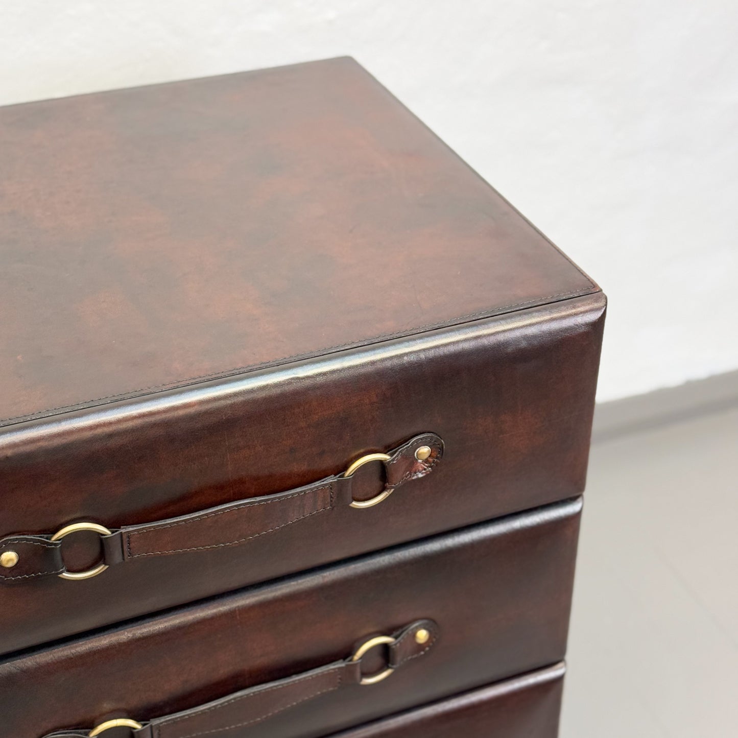 3 Drawer Leather Side Table