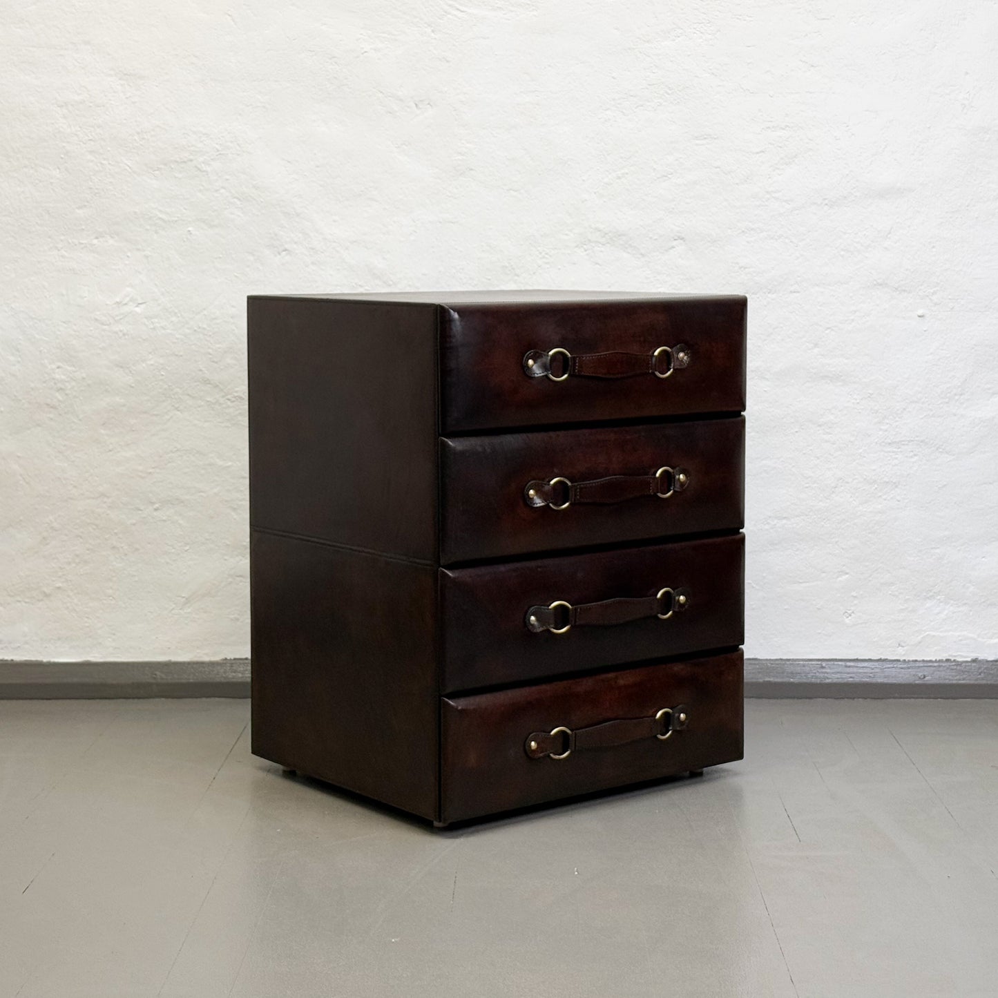 3 Drawer Leather Side Table