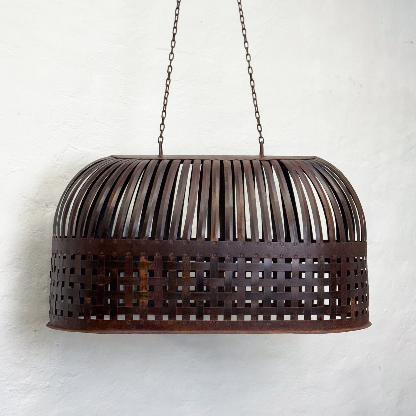 Banded Iron Domed Pendant Light