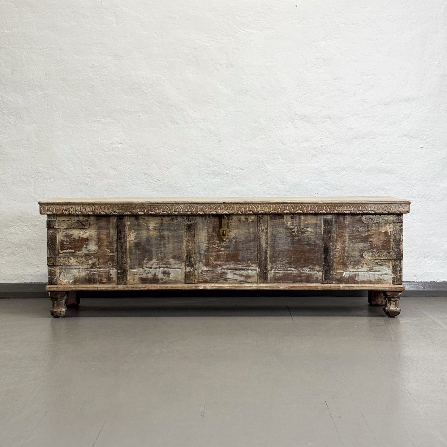 Narrow Carved Teak Chest