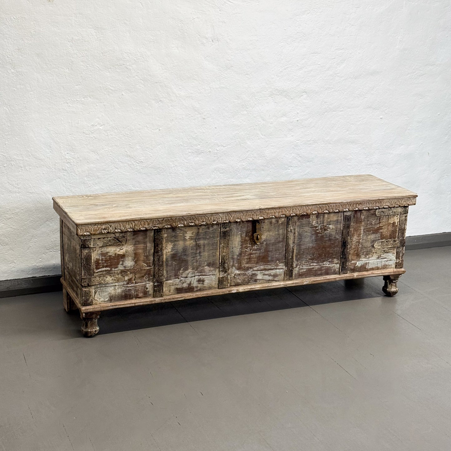 Narrow Carved Teak Chest