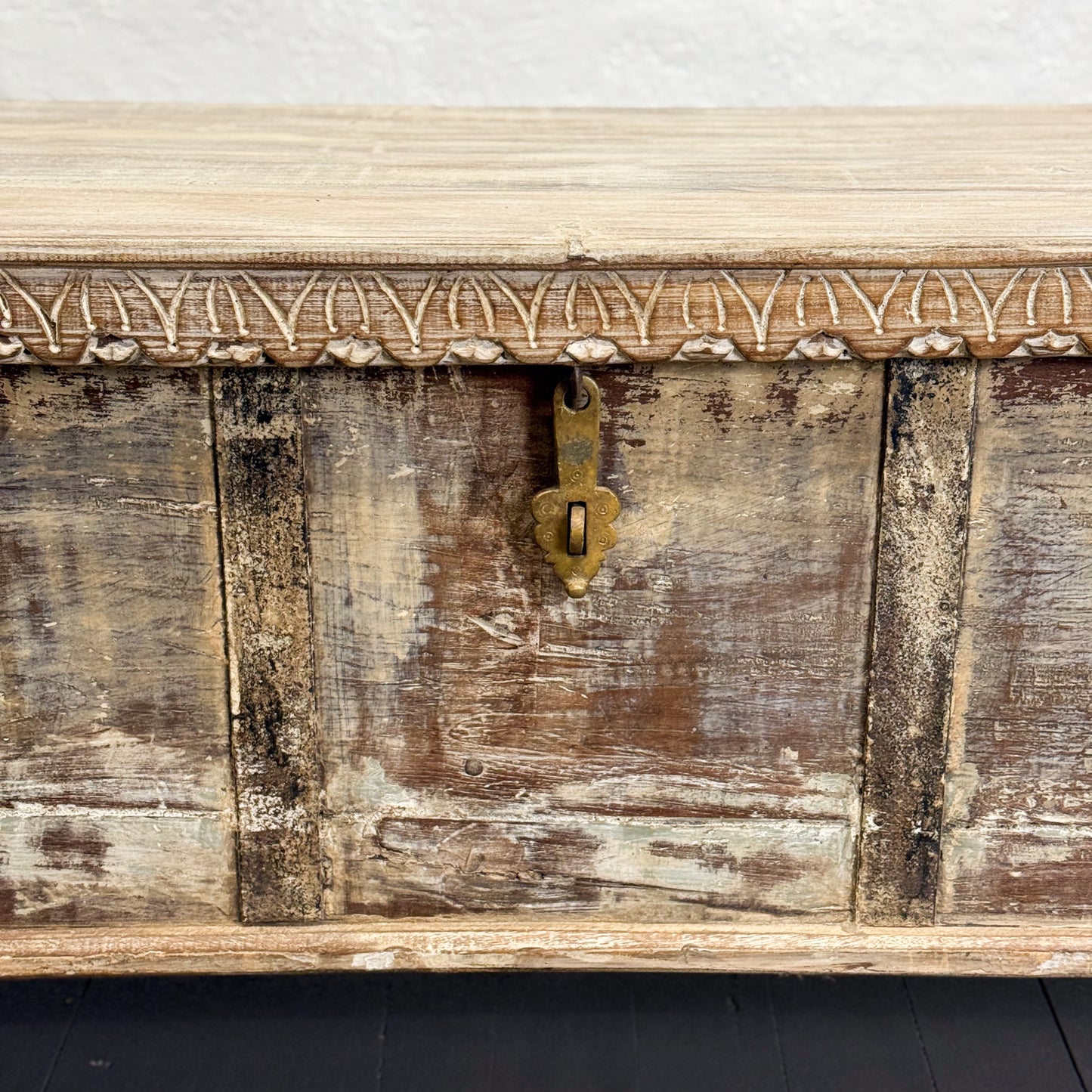 Narrow Carved Teak Chest