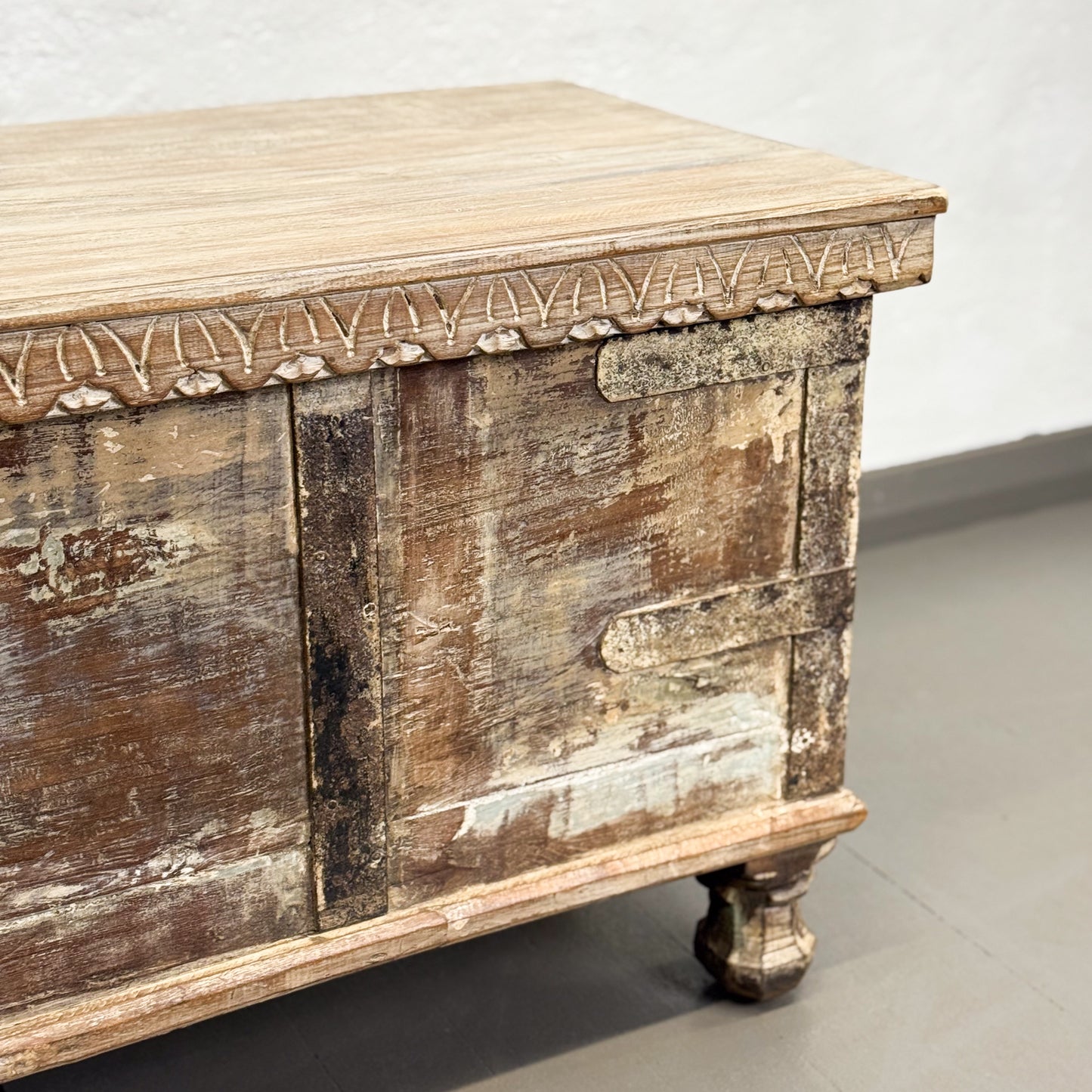 Narrow Carved Teak Chest