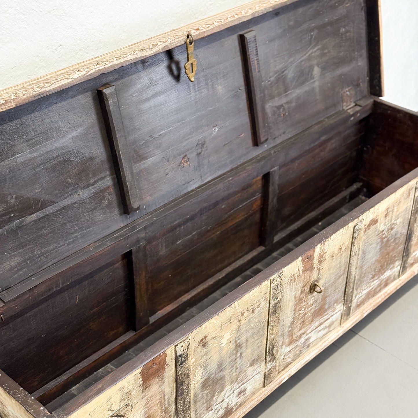 Narrow Carved Teak Chest
