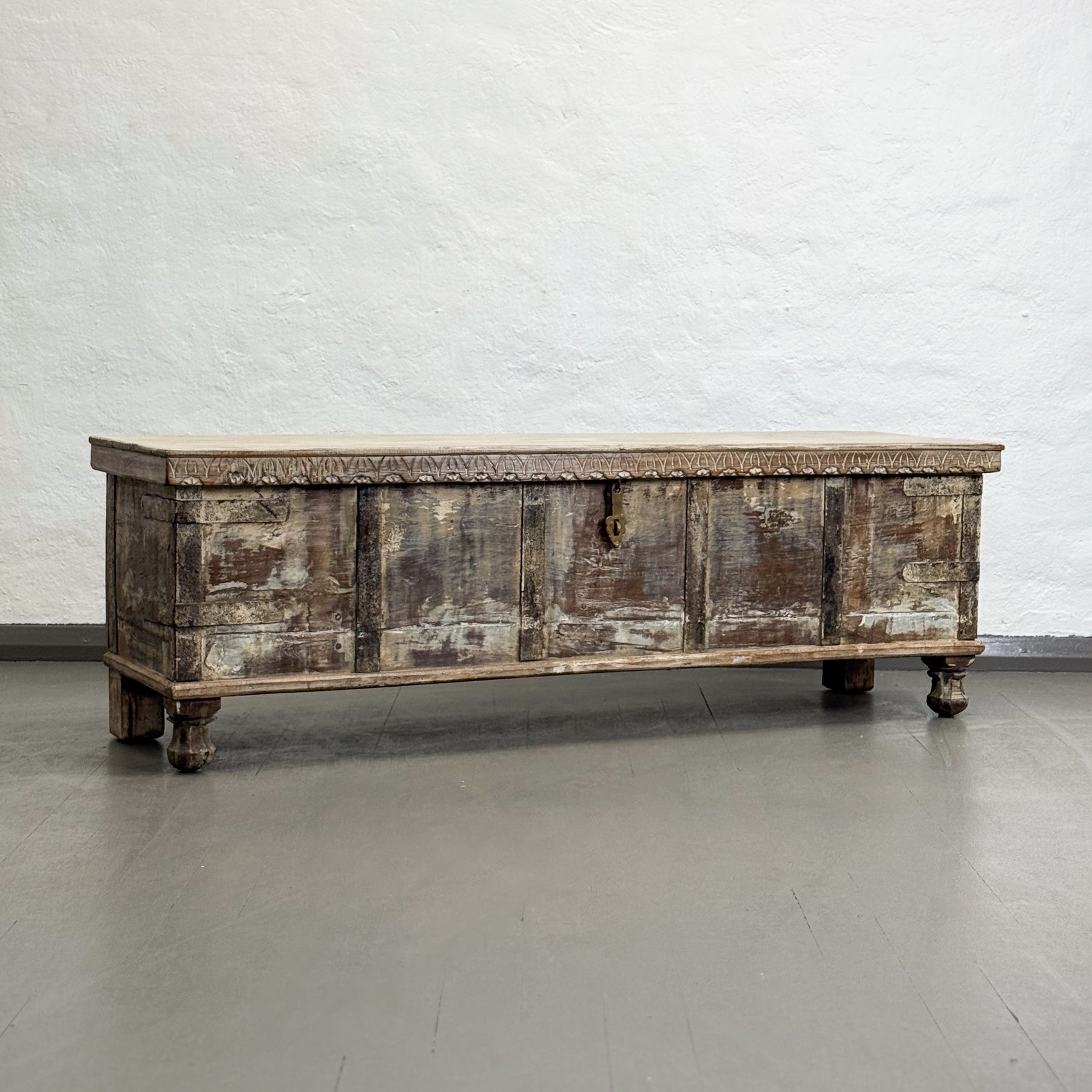 Narrow Carved Teak Chest