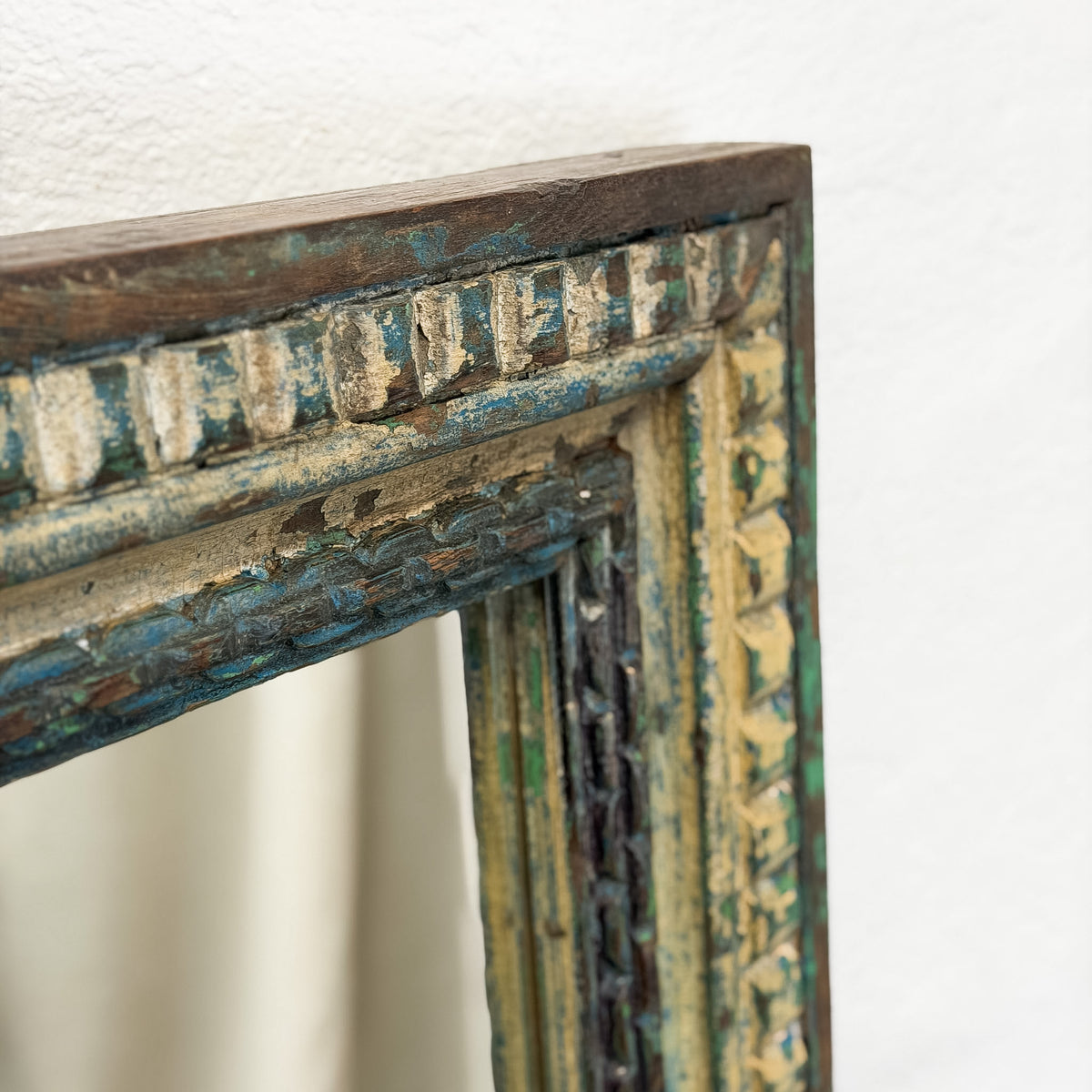 Carved Blue Timber Mirror