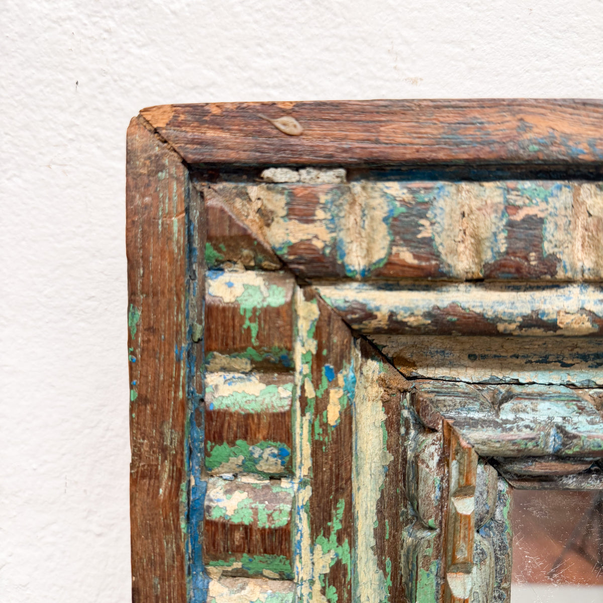 Carved Blue Timber Mirror