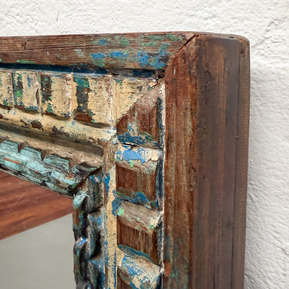 Carved Blue Timber Mirror