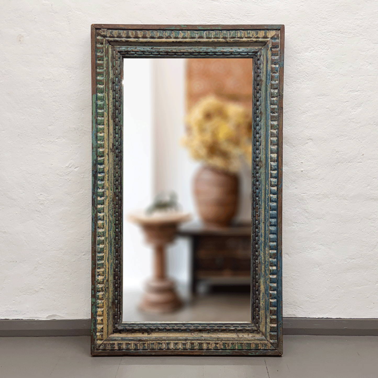 Carved Blue Timber Mirror