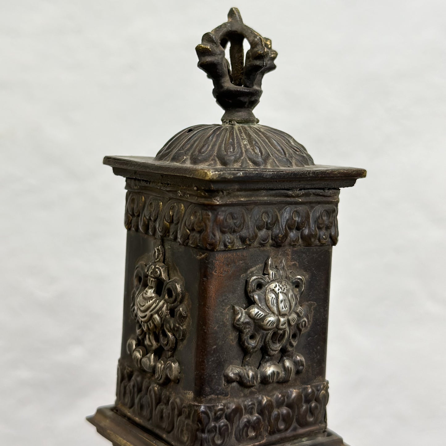 Square Nepalese Pewter & Copper Incense Box