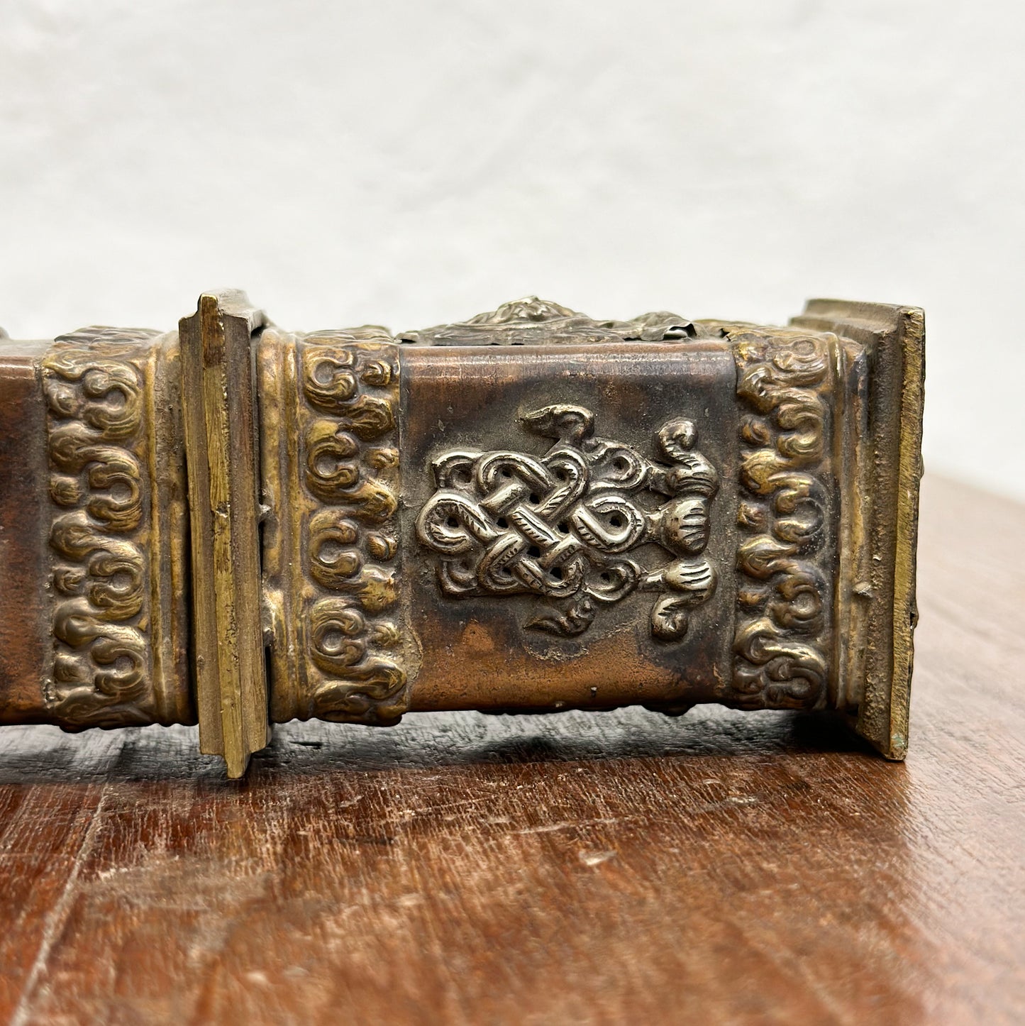 Square Nepalese Pewter & Copper Incense Box