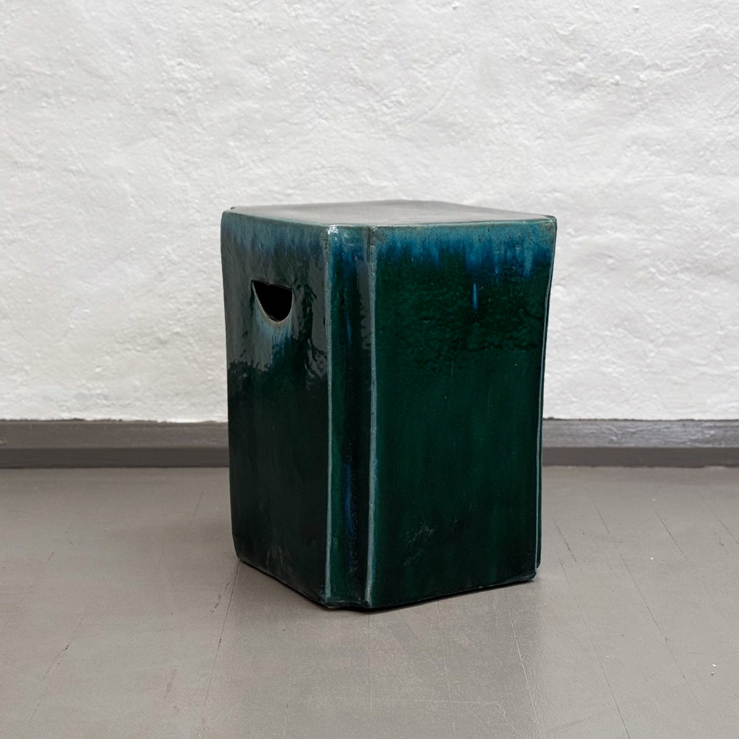Green Porcelain Cut-Corner Square Stool