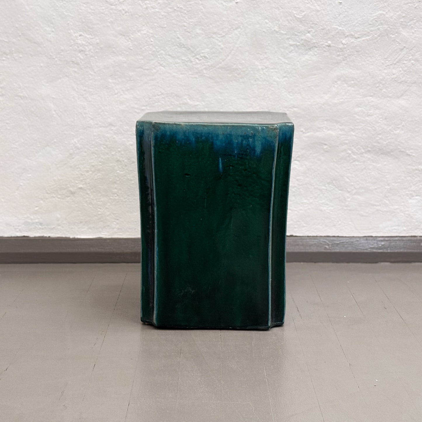 Green Porcelain Cut-Corner Square Stool