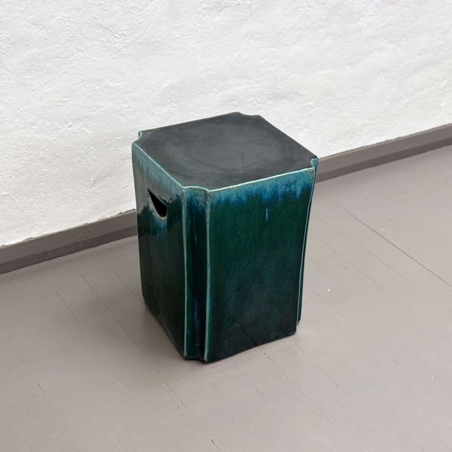 Green Porcelain Cut-Corner Square Stool
