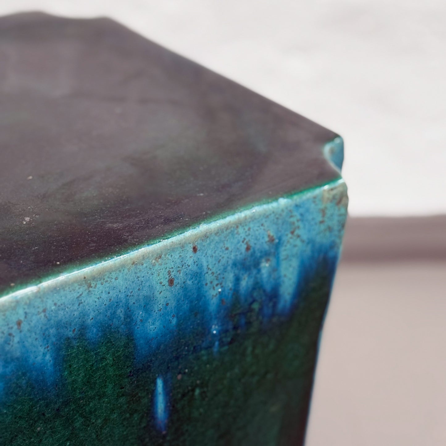 Green Porcelain Cut-Corner Square Stool