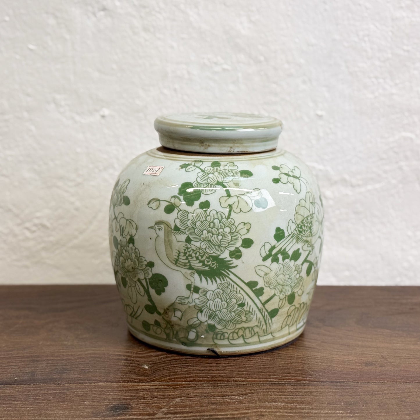 Green Bird & Peony Porcelain Ginger Jar