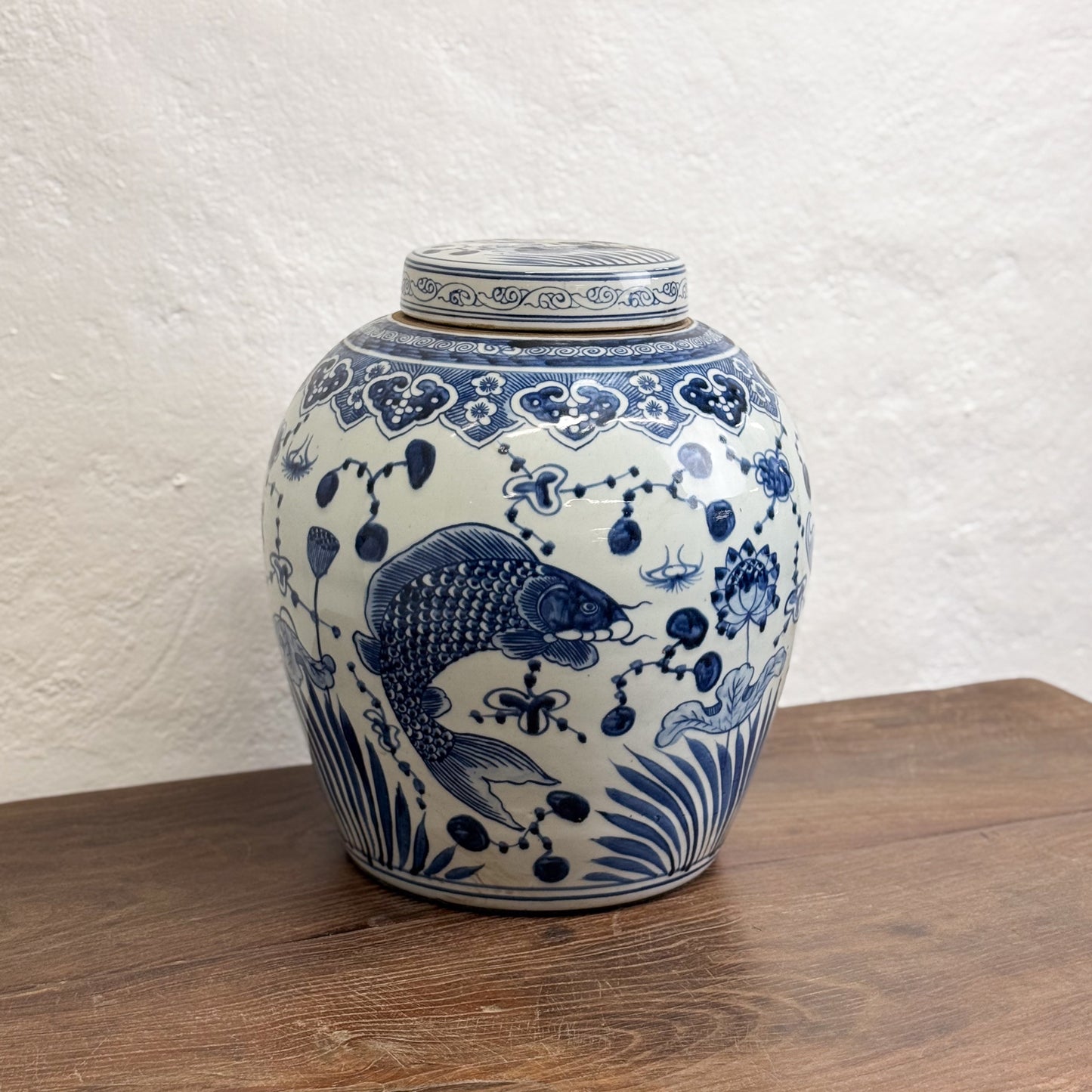 Fish Tall Porcelain Ginger Jar