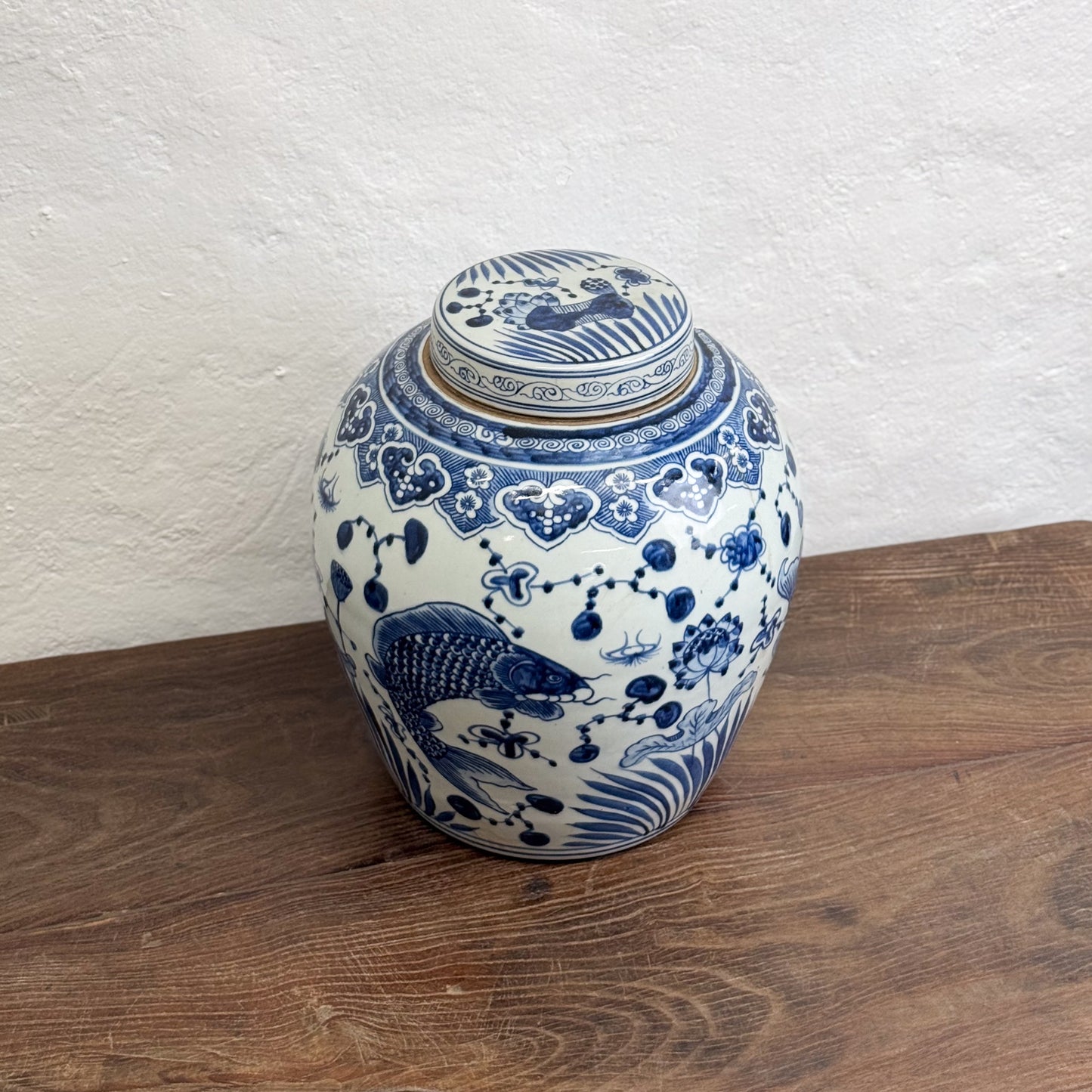 Fish Tall Porcelain Ginger Jar