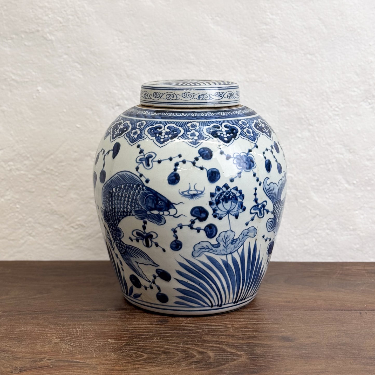 Fish Tall Porcelain Ginger Jar