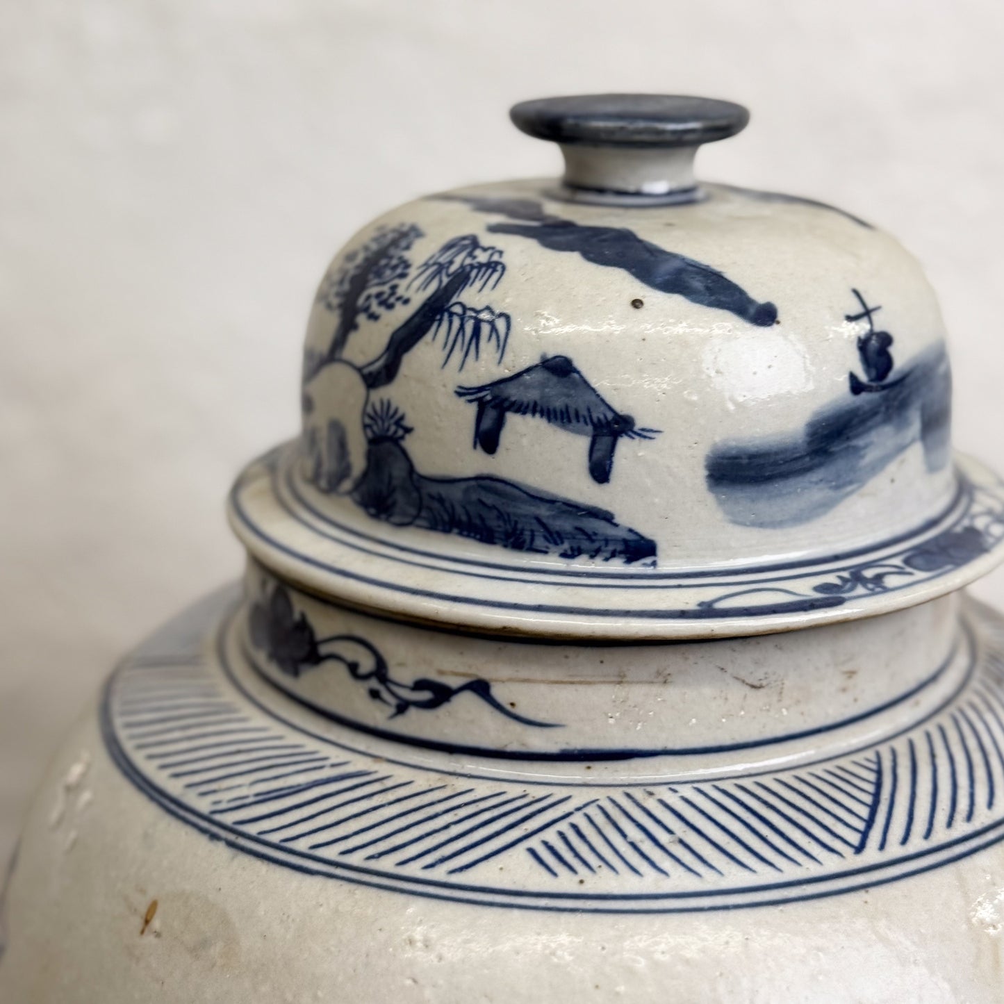 Village Scene Porcelain Temple Jar