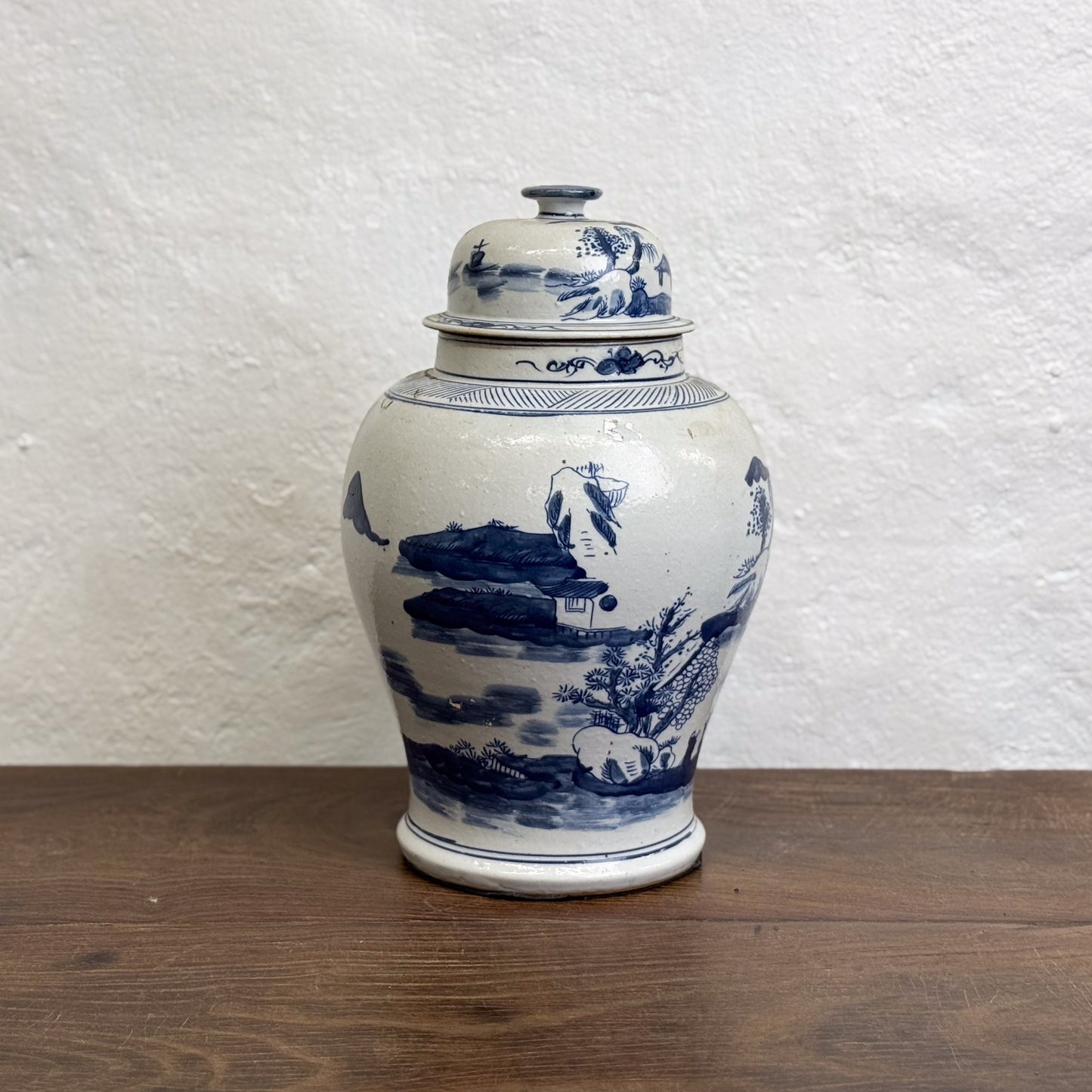 Village Scene Porcelain Temple Jar