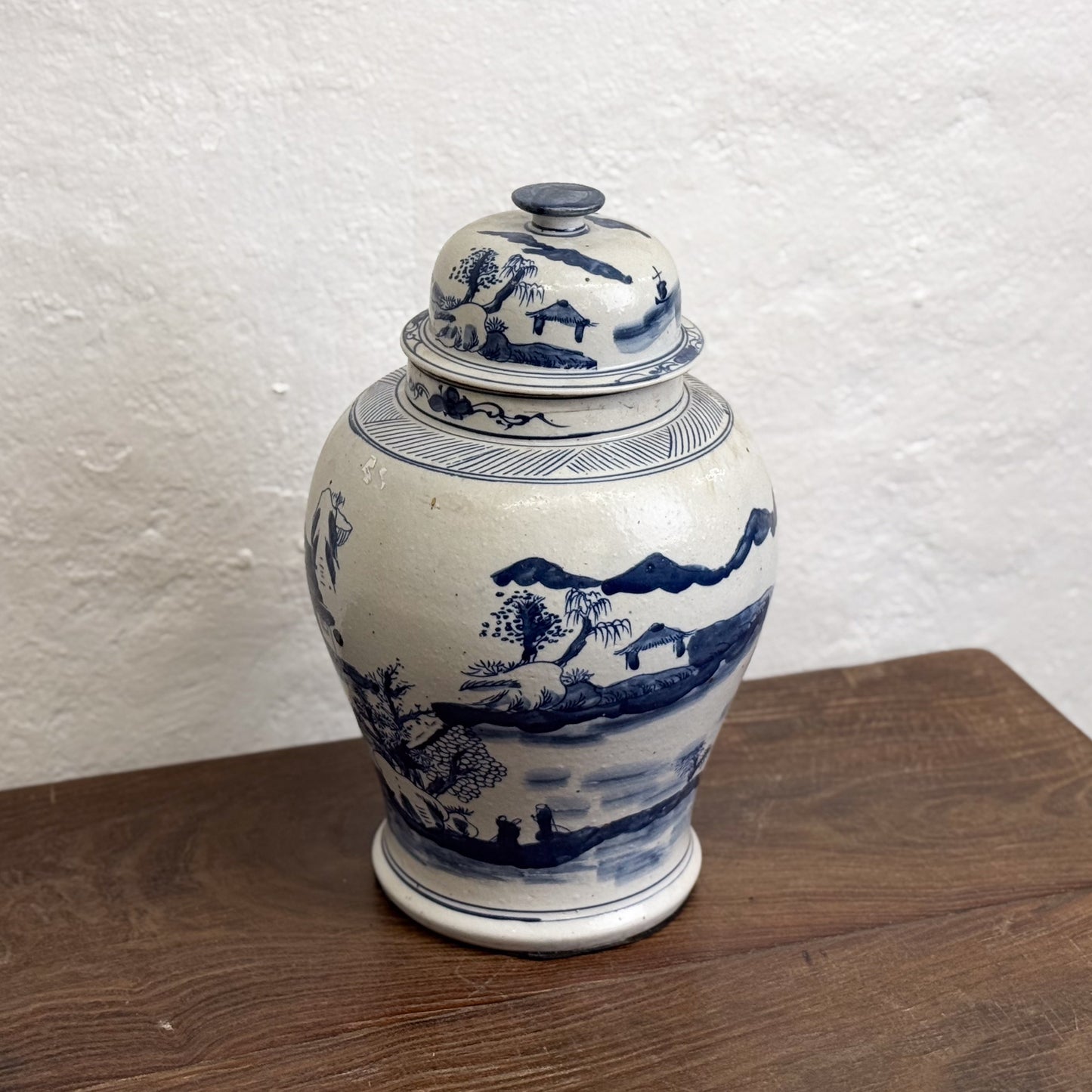 Village Scene Porcelain Temple Jar