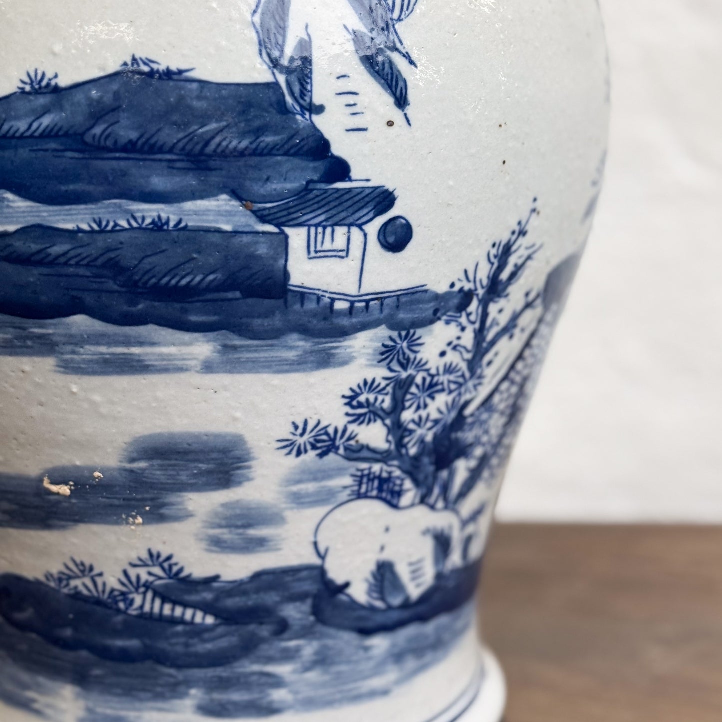 Village Scene Porcelain Temple Jar