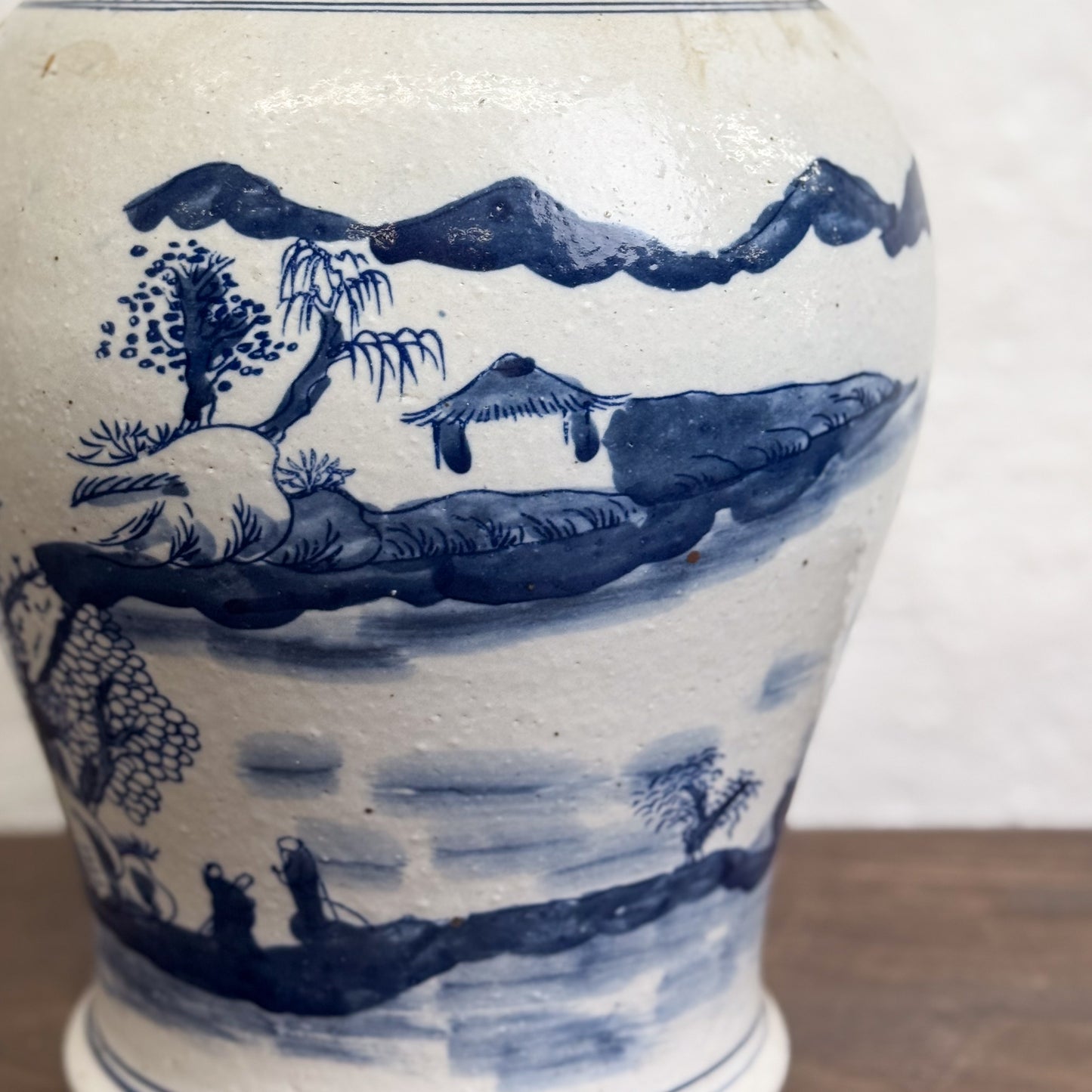 Village Scene Porcelain Temple Jar