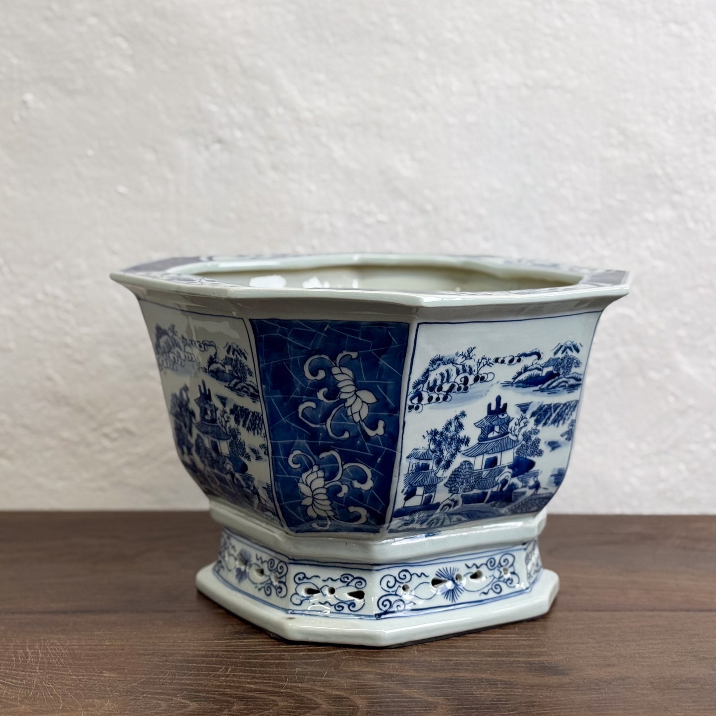 Village Scene Hexagonal Porcelain Planter