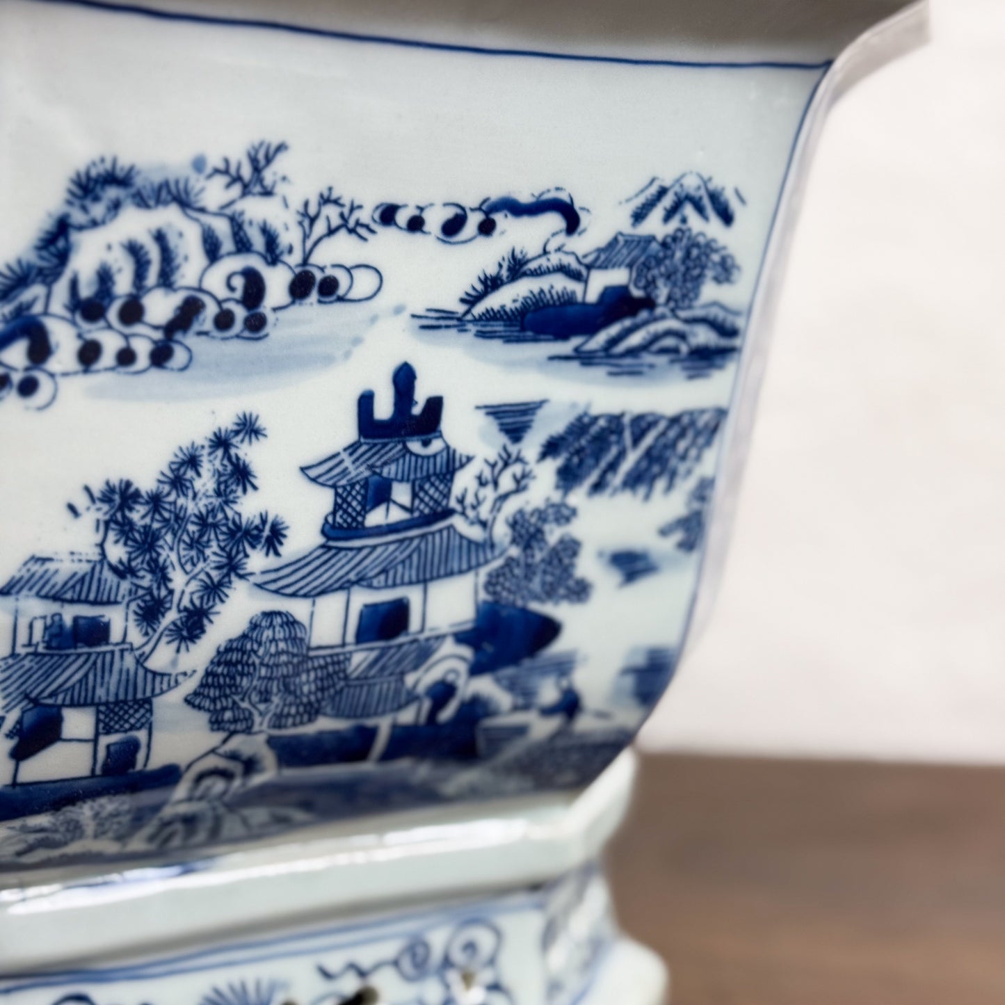 Village Scene Hexagonal Porcelain Planter