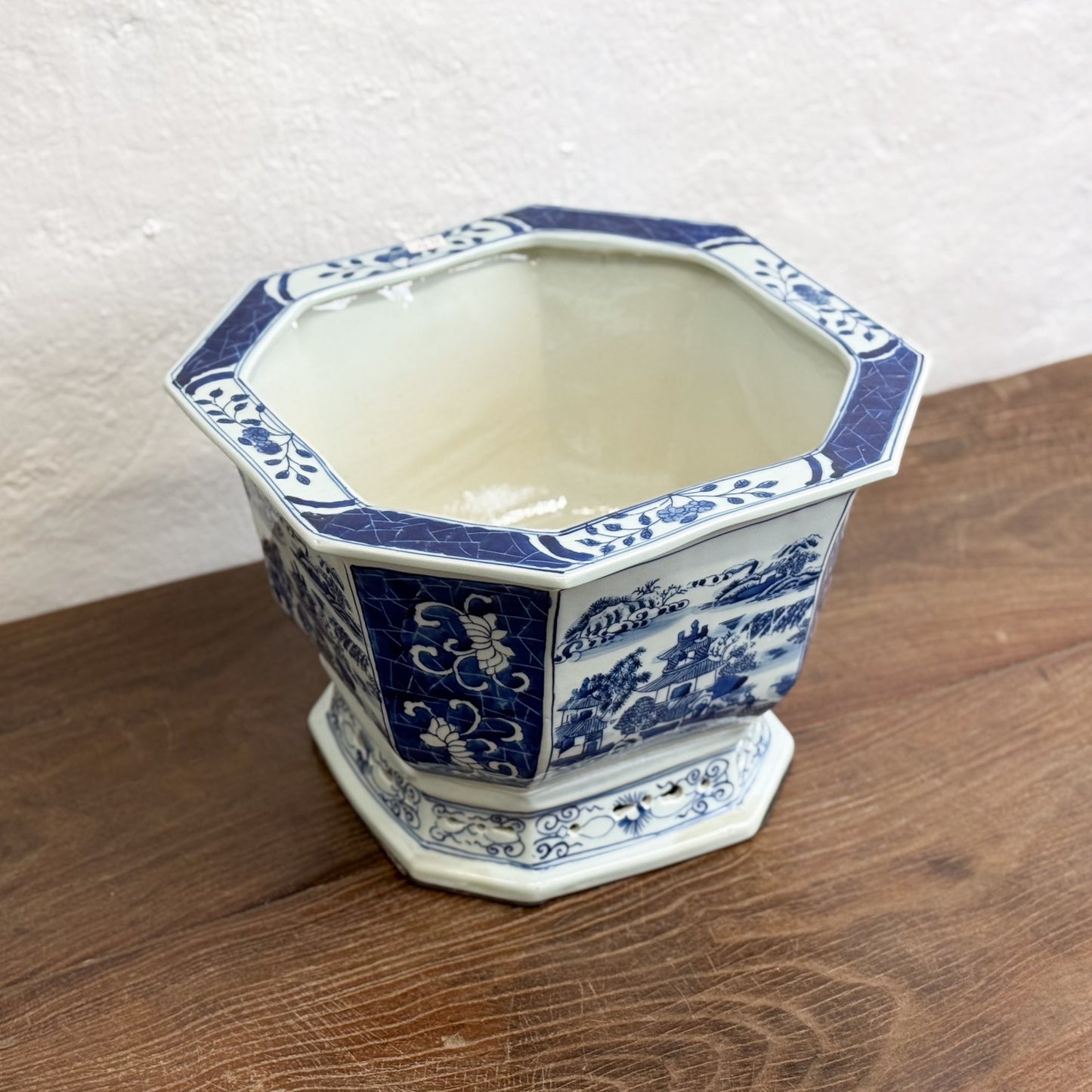 Village Scene Hexagonal Porcelain Planter