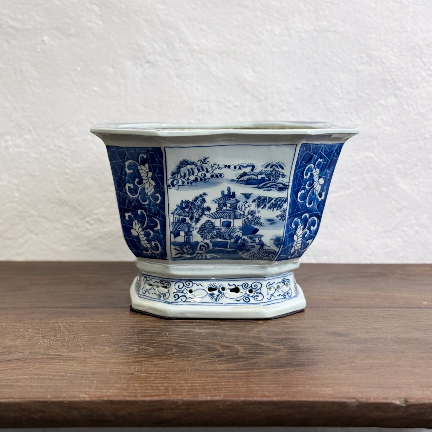 Village Scene Hexagonal Porcelain Planter
