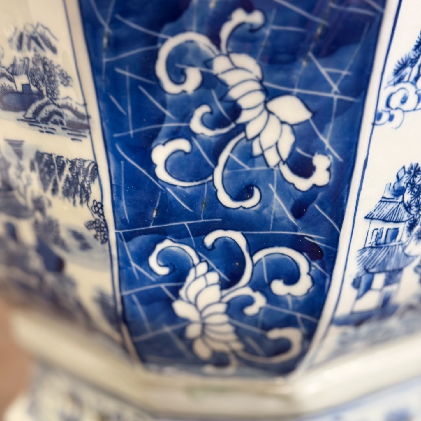 Village Scene Hexagonal Porcelain Planter