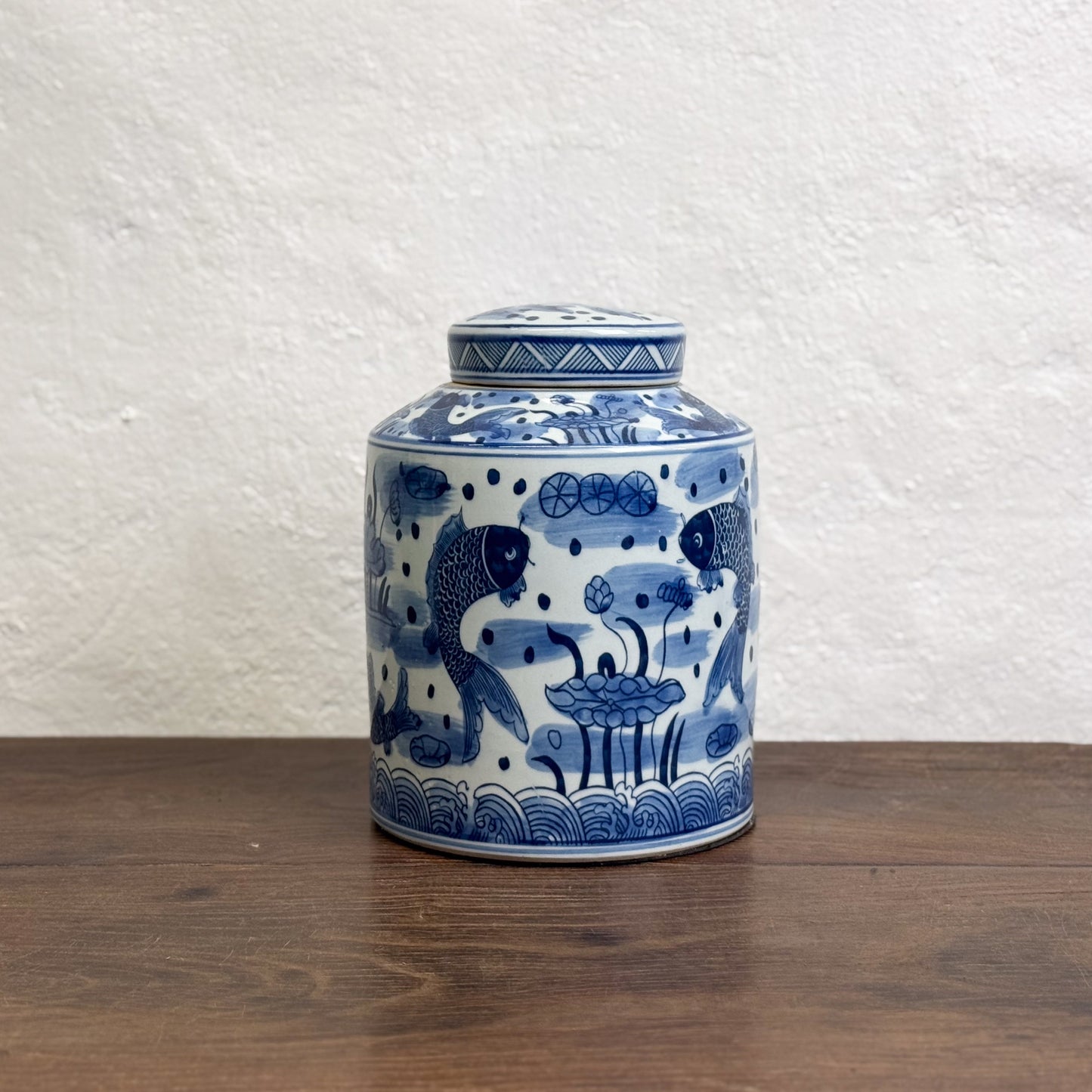 Fish Pond Porcelain Storage Jar