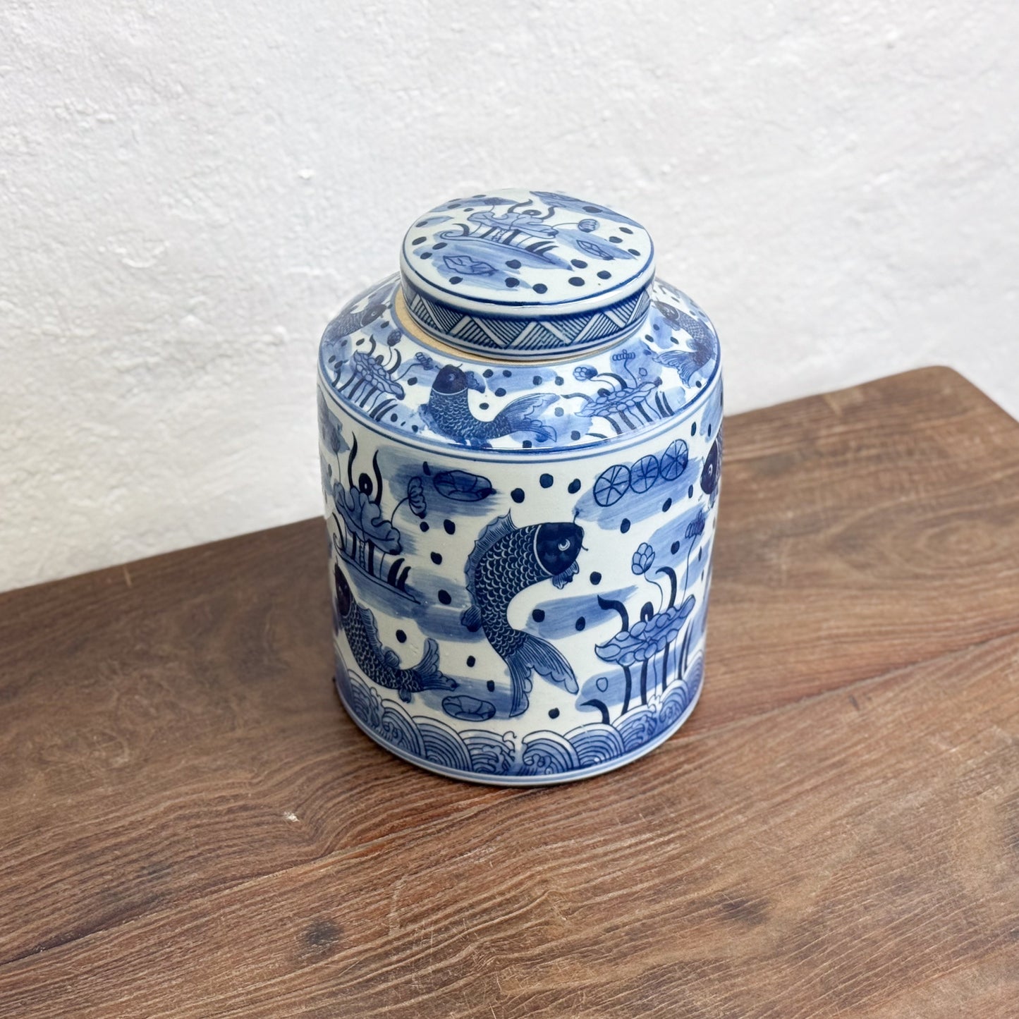 Fish Pond Porcelain Storage Jar