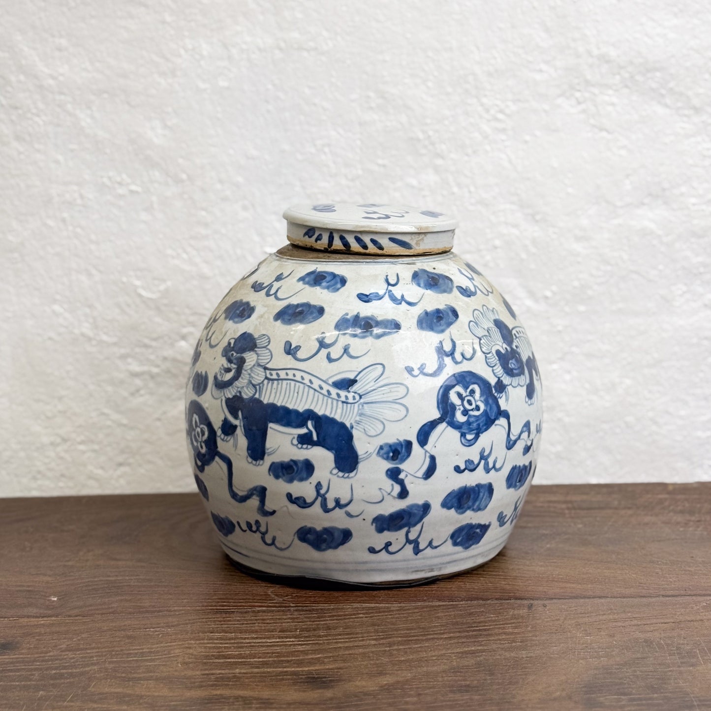 Foo Dog & Cloud Porcelain Ginger Jar