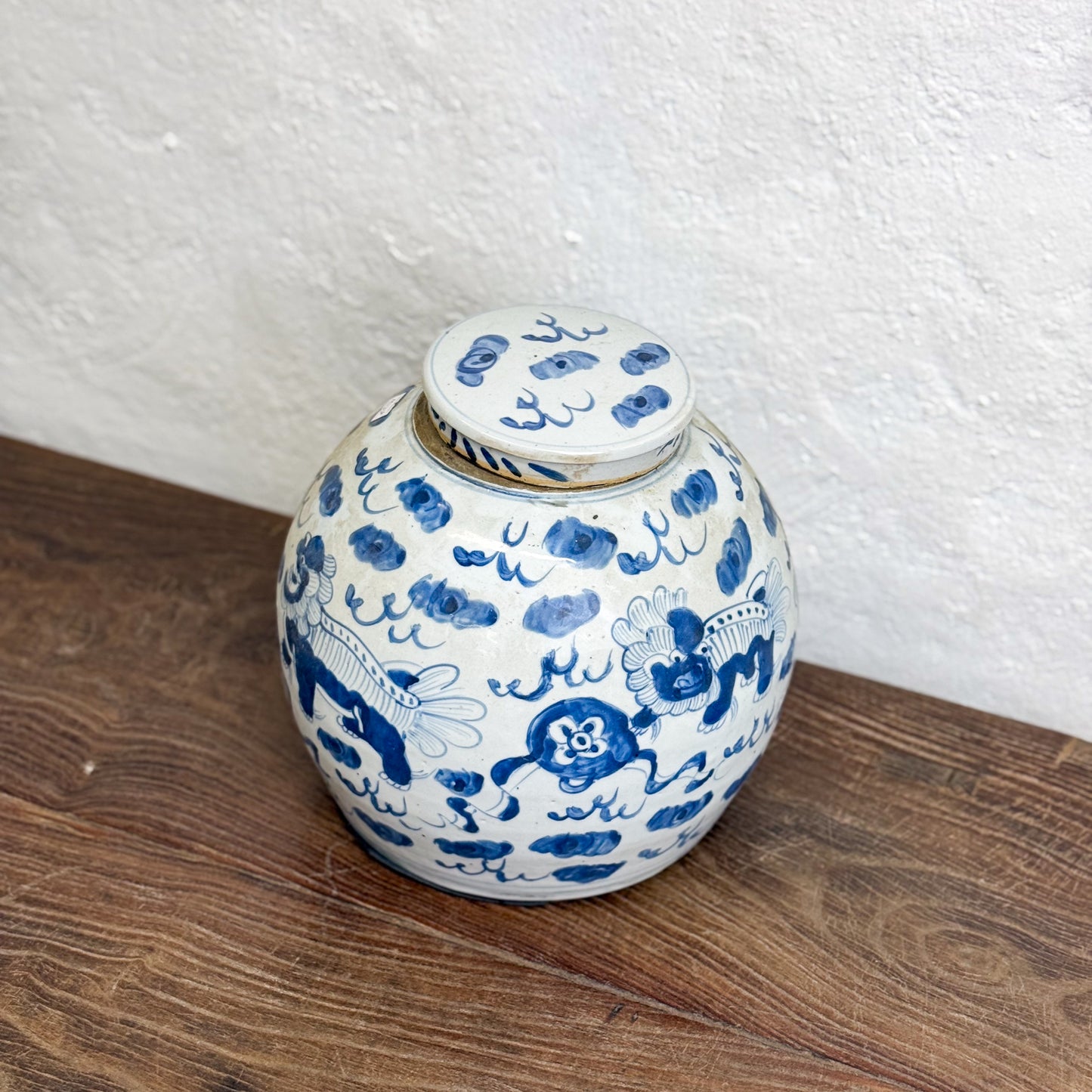 Foo Dog & Cloud Porcelain Ginger Jar