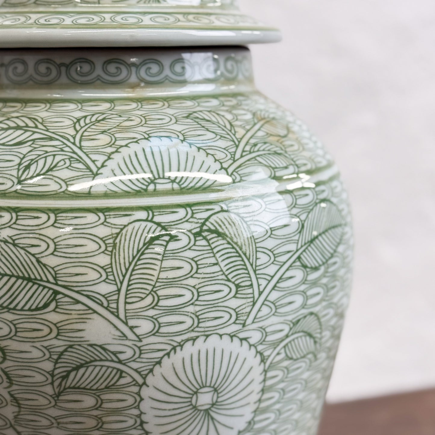 Green Patterned Floral Porcelain Ginger Jar