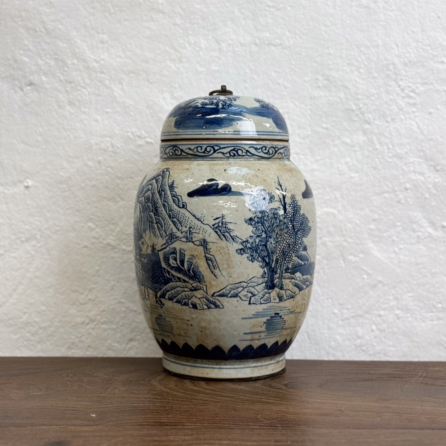 Village Scape Lidded Porcelain Jar