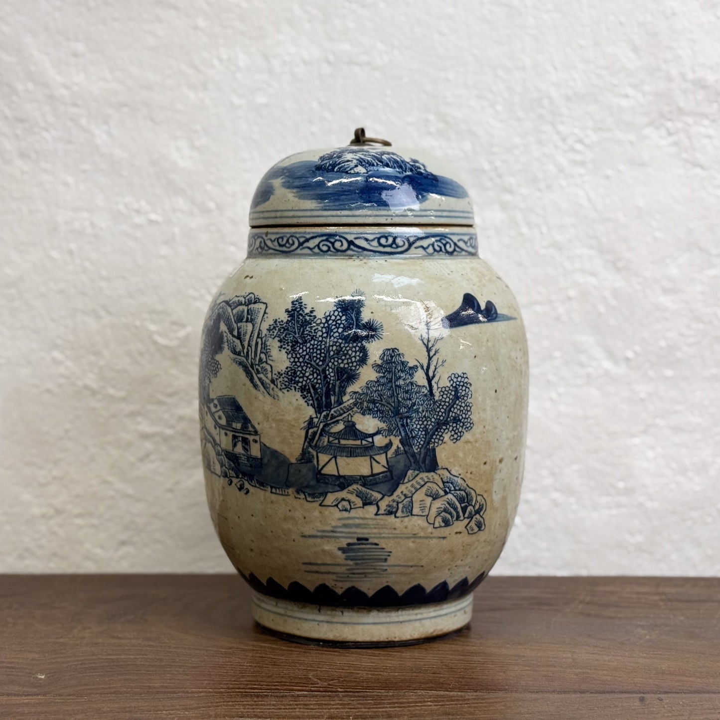 Village Scape Lidded Porcelain Jar