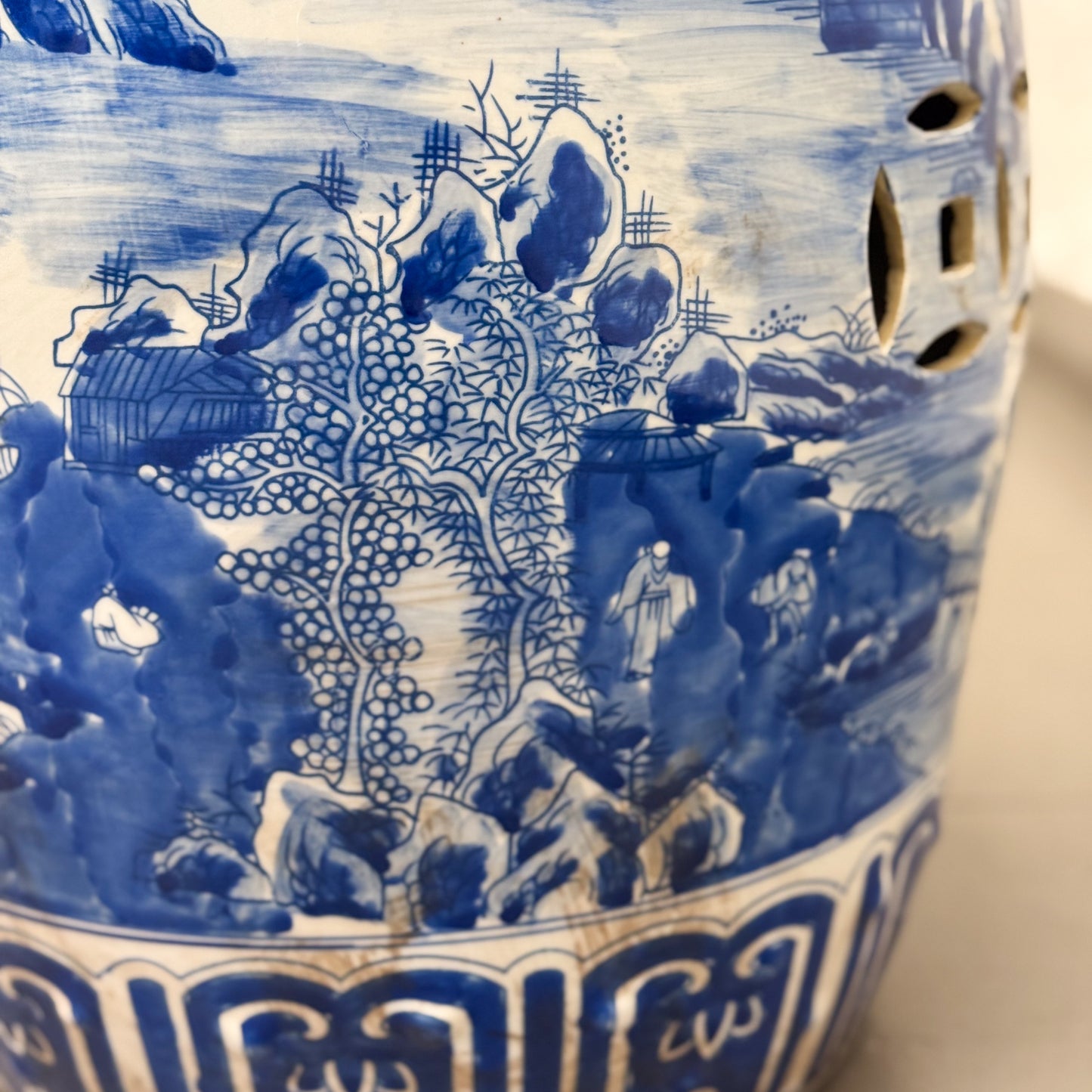 Village Scene Porcelain Drum Stool