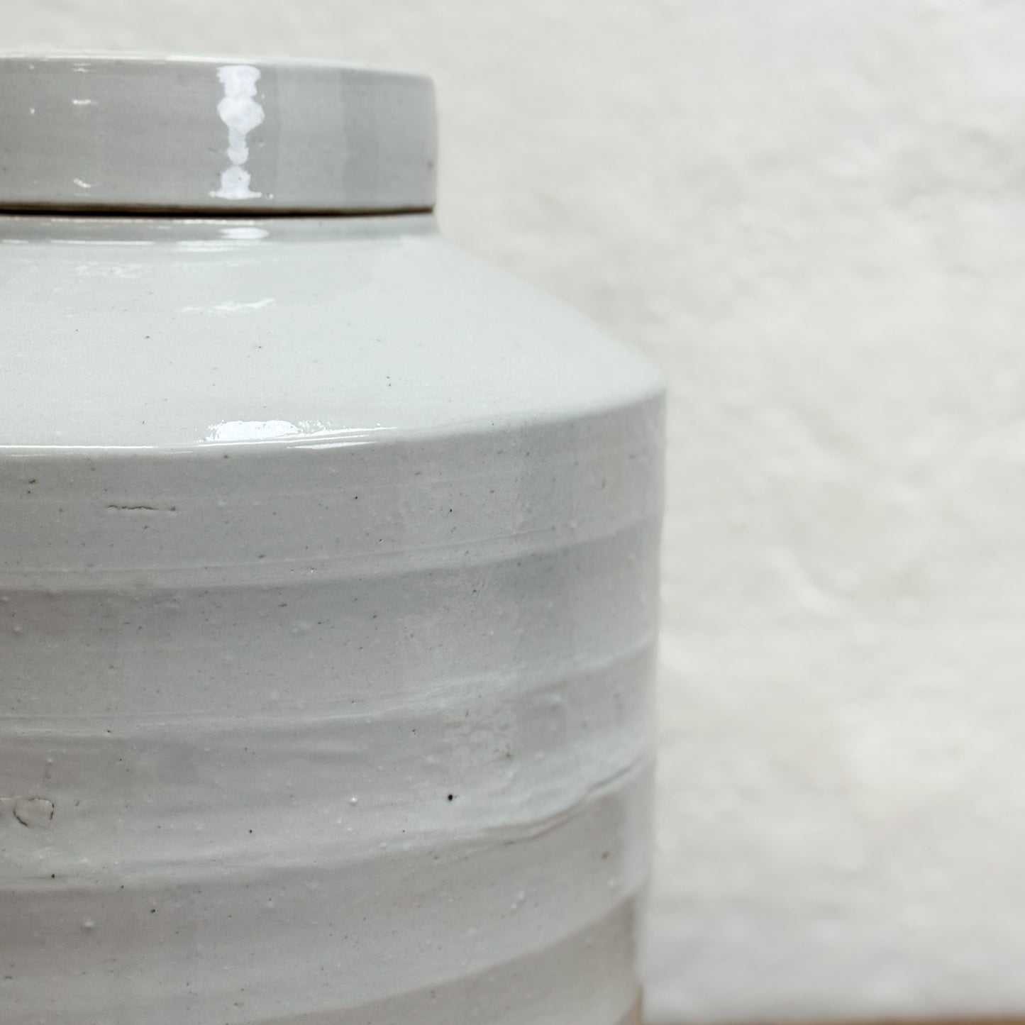 Ribbed White Ceramic Jar