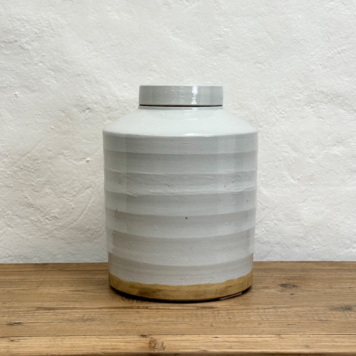 Ribbed White Ceramic Jar