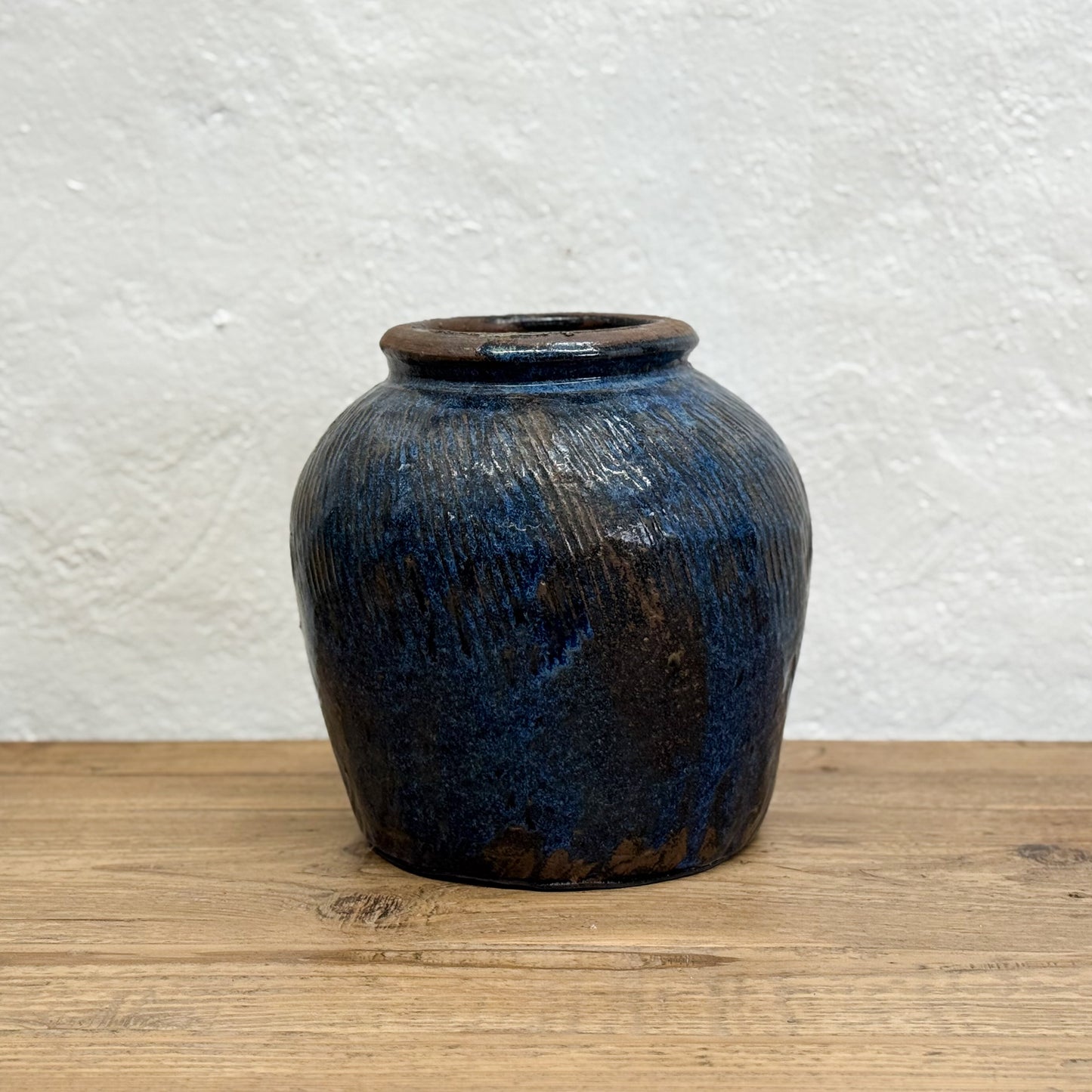 Scored Blue Glazed Pot